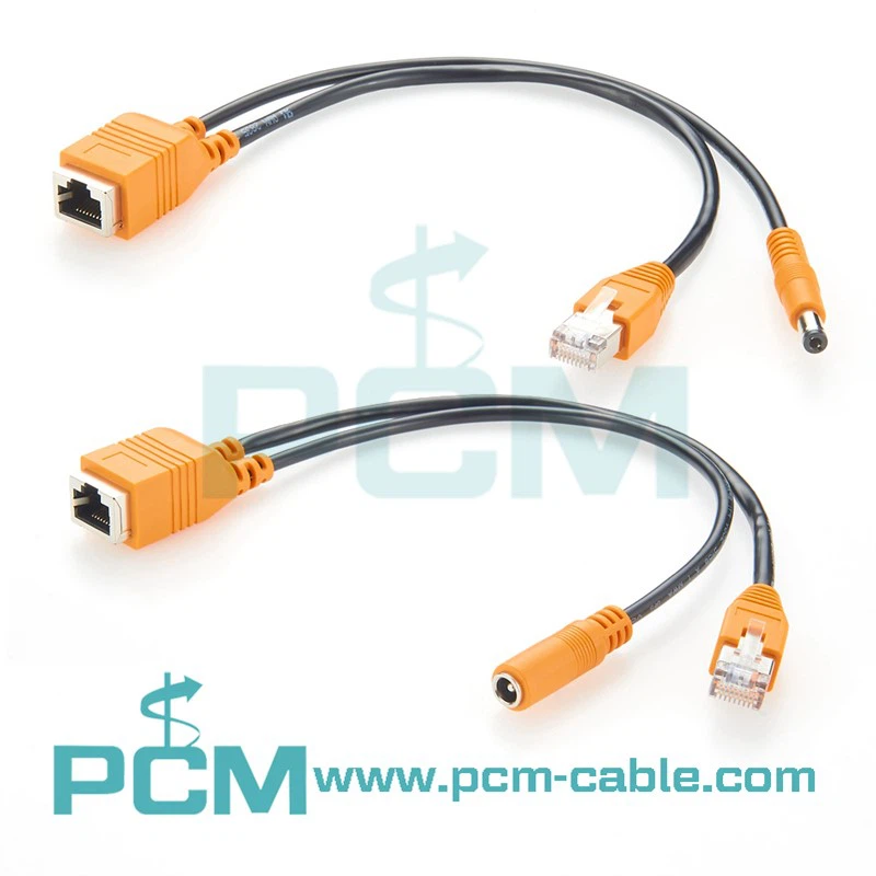 Passive PoE Injector Cable Set Orange Cat5e Cable Passive PoE Injector Cable Set Orange Cat5e Cable