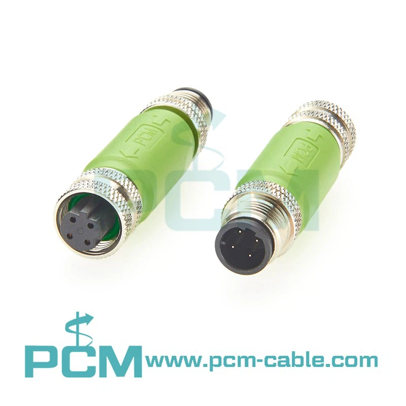 Compact M12 D-Code Male to Female Connector for Factory Networks Compact M12 D-Code Male to Female Connector for Factory Networks