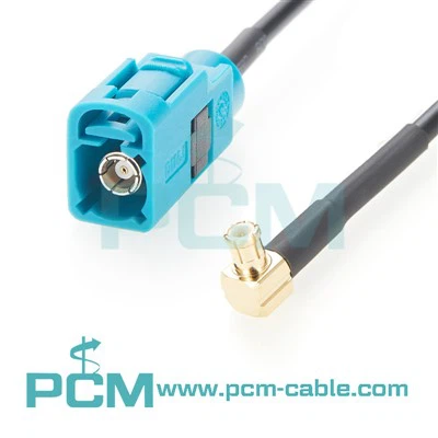 Vodeni plavi fakra priključak do mmcx utikača desni kutni kabel pomoću RG174 Coax 50Ohm